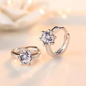 925 Sterling Silver Diamond Huggie Hoop Earrings